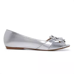 Sapatilha Charlot PeepToe Flor Prata - 53003 Prata - LeRUCHEL