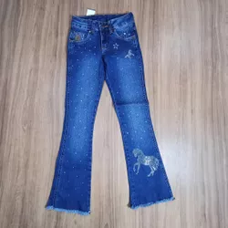 Calça Jeans Juvenil Feminina American Country Boots Cut Bordada 