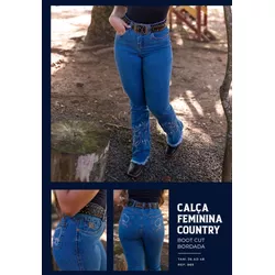 Calça Jeans Feminina American Country Boots Cut Bordada
