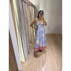 VESTIDO FUNDO AZUL ESTAMPADO - 6372190 - LOJA DAMAS