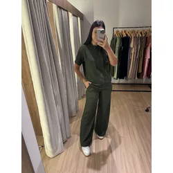 CONJUNTO VERDE MILITAR MALHA CANELADA - 21150101 - LOJA DAMAS