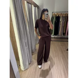 CONJUNTO MARROM MALHA CANELADA - 21150102 - LOJA DAMAS