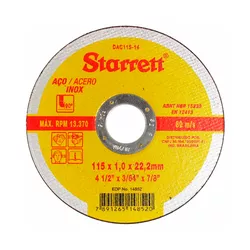 Disco Abrasivo Corte Starrett 115X1,0X22,22MM - Loja Gomes