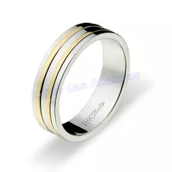 Aliança Em Ouro Branco e Amarelo 18k 750 10341.5 - Lojão Das Alianças