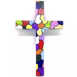 Crucifixo em madeira pintado 25cm - colorido - CRF... - MonaCrespa