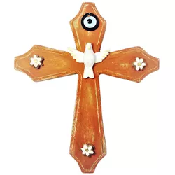 Crucifixo em madeira pintado 30cm - laranja - CRF0... - MonaCrespa