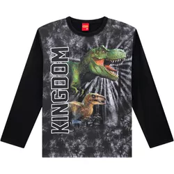 Camiseta Manga Longa Kyly 10 ao 16 - Preta Dinossa... - Nilza Baby Kids