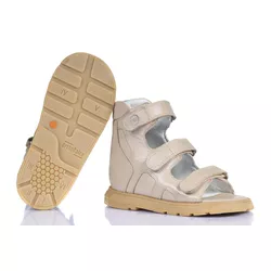 Sandália cano alto 3 velcros em couro Bege - SD301... - Orthocalce Baby & Kids