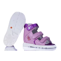 Sandália cano alto 3 velcros em couro rosa bebê e ... - Orthocalce Baby & Kids