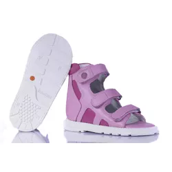 Sandália cano alto 3 velcros em couro rosa bebê e ... - Orthocalce Baby & Kids