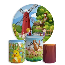 Kit Painel De Festa Fazendinha Redondo + Trio De Cilindros Em Tecido - Painel de Festa Loja Oficial