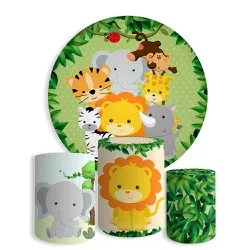 Kit Painel De Festa Safari Redondo + Trio De Cilindros Em Tecido - Painel de Festa Loja Oficial