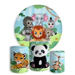 Kit Painel De Festa Safari Redondo + Trio De Cilindros Em Tecido - Painel de Festa Loja Oficial