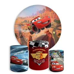 Kit Painel De Festa Carros Redondo + Trio De Cilindros Em Tecido - Painel de Festa Loja Oficial