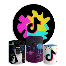 Kit Painel De Festa Tiktok Redondo + Trio De Cilindros Em Tecido - Painel de Festa Loja Oficial