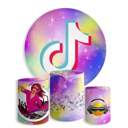 Kit Painel De Festa Tiktok Redondo + Trio De Cilindros Em Tecido - Painel de Festa Loja Oficial