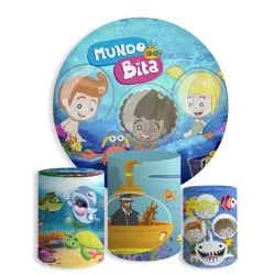 Kit Painel De Festa Mundo Bita Redondo + Trio De Cilindros Em Tecido - Painel de Festa Loja Oficial
