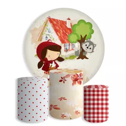 Kit Painel De Festa Historias Infantis Chapeuzinho Vermelho Redondo + Trio De Cilindros Em Tecido - Painel de Festa Loja Oficial