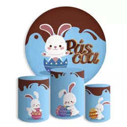 Kit Painel De Festa Coelhinho Páscoa Redondo + Trio De Cilindros Em Tecido - Painel de Festa Loja Oficial
