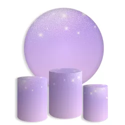 Kit Painel Festa Glitter Roxo Brilho Lilás Estrelas Redondo + Trio De Cilindros Em Tecido - Painel de Festa Loja Oficial