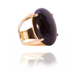 Anel Pedra Oval Semijoia Banho De Ouro 18k Ônix Na... - Kumbayá Joias