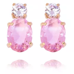 Brinco Oval Zircônia Rosa Com Ponto De Luz Incolor... - Kumbayá Joias