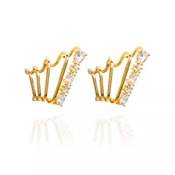 Brinco Ear Hook 5 Fios com Zircônias Banho de Ouro... - Kumbayá Joias