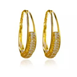 Brinco Argola Grande Oval com Zircônias Riviera Ba... - Kumbayá Joias