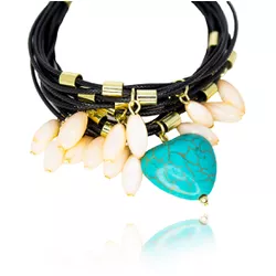 Pulseira Fio Encerado Com Madrepérolas e Pedra Tur... - Kumbayá Joias