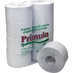 Papel Higienico Rolao Primula 300M Branco C/8 UND - Plaspel Comercial - Embalagens e Descartáveis