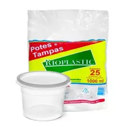 Pote Plástico PP Redondo Rioplastic com Tampa 1000... - Plaspel Comercial - Embalagens e Descartáveis