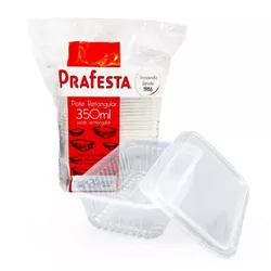 Pote Plástico PP Retangular Prafesta com Tampa 350... - Plaspel Comercial - Embalagens e Descartáveis