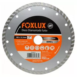 DISCO DIAMANTADO TURBO SECO 180X22,2MM 80.13 FOXLU - Rabelo Materiais Para Construção