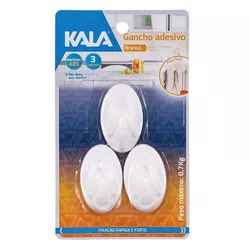 GANCHO BRANCO ADESIVO ABS 1KG 3 PEÇAS KALA - Rabelo Materiais Para Construção