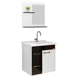 KIT ARMÁRIO GENOVA PRETO ESPELHO+PIA 55,4CM 528615... - Rabelo Materiais Para Construção