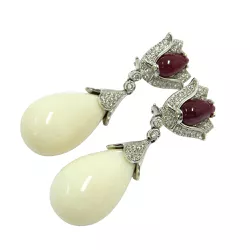 Brincos de Ouro com Rubis, Brilhantes e Quartzito - 0235743946 - RDJ Joias