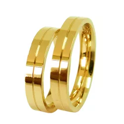 Aliança de Ouro 18K Retangular de 4mm com Friso no Meio - 2101202000 - RDJ Joias