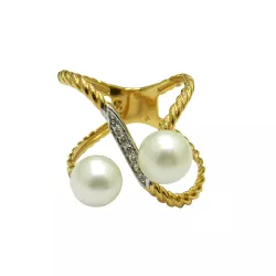 Anel em Ouro 18K com Pérolas e Brilhantes 7.0mm 5.0g - JRD020105-0 - RDJ Joias
