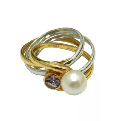 Anel em Ouro 18K Fios Entrelaçados Pérola 8.0mm 8.5g - JRD030108-5 - RDJ Joias