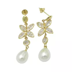 Brinco em Ouro 18k de Pérolas e Zircônias 2.4g 33.0mm - J02000336 - RDJ Joias