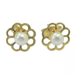 Brinco Flor Vazado com Pérola em Ouro 18k 0,750 - J02100573 - RDJ Joias