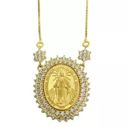 Gargantilha de Ouro 18k N. Sra. das Graças Zircônias - J03001870 - RDJ Joias
