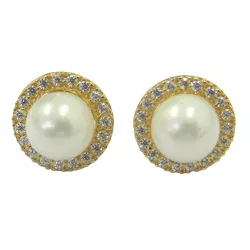 Brinco Pérola em Ouro 18k 0,750 com Zircônias - J03002183 - RDJ Joias