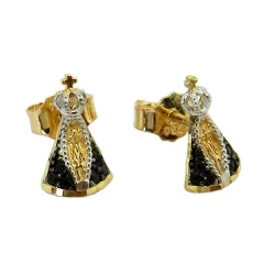 Brinco em Ouro 18k Nossa Senhora Aparecida com Safiras - J03002288 - RDJ Joias