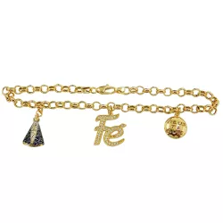 Pulseira em Ouro 18k Feminina Fé N. Senhora Aparecida e Deus te Guie com Zircônias - J048005916-0 - RDJ Joias