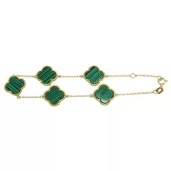 Pulseira em Ouro 18k Feminina Trevo Malaquita 10.5x3mm - J05000359 - RDJ Joias