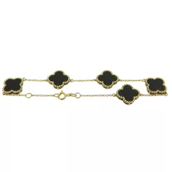Pulseira Feminina em Ouro 18k Trevo de Ônix 10.5x3mm - J05000364 - RDJ Joias