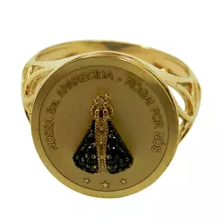 Anel Nossa Senhora Aparecida de Ouro com Safiras - J06104581 - RDJ Joias