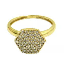 Anel de Ouro 18k Chuveiro Sextavado com Zircônia - J06106130 - RDJ Joias