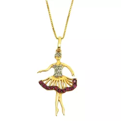 Pingente de Ouro 18k 750 Bailarina com Brilhantes e rubis 29mm - J07601491 - RDJ Joias
